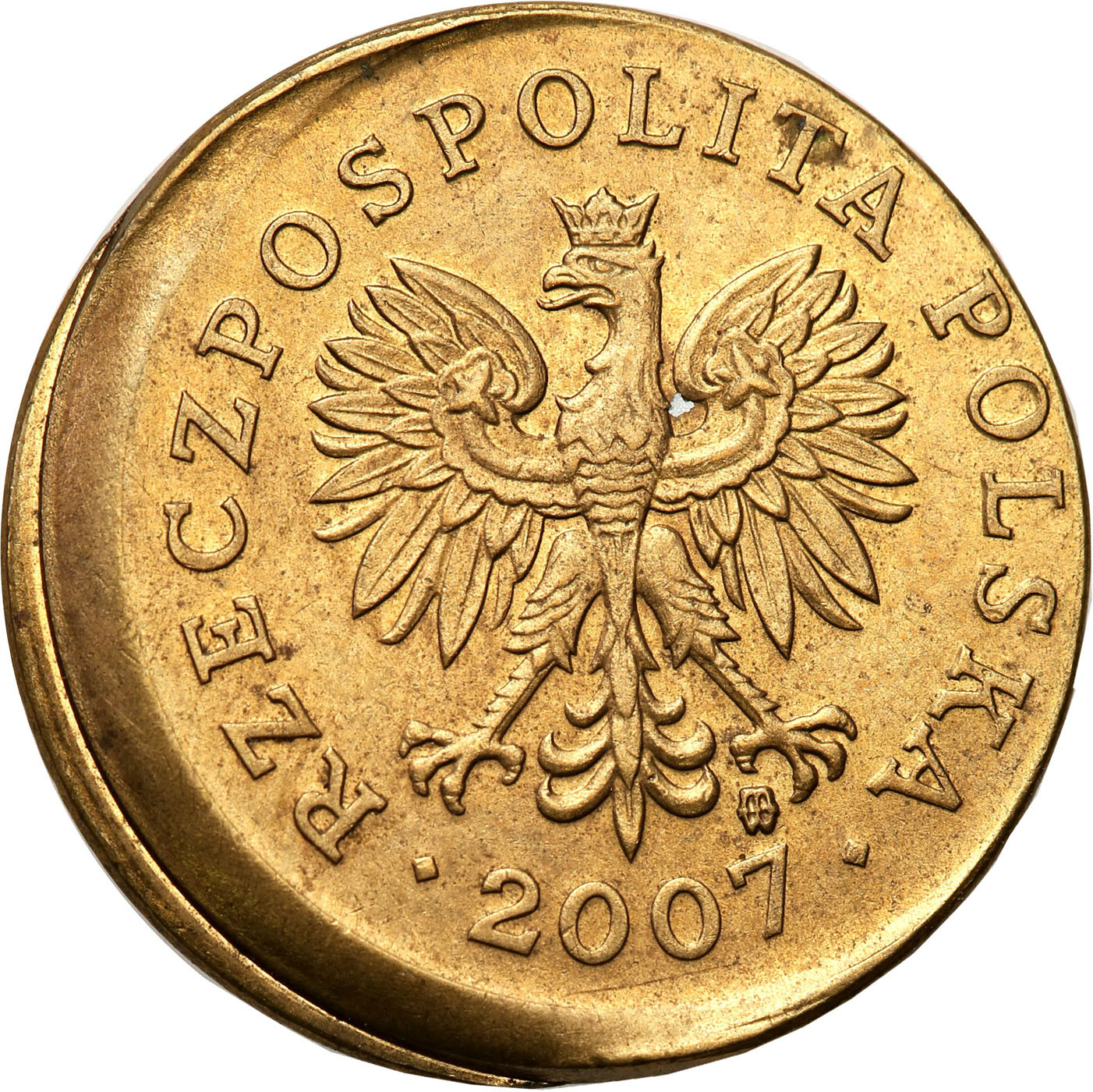 III RP. 5 groszy 2007 przesunięty stempel – DESTRUKT